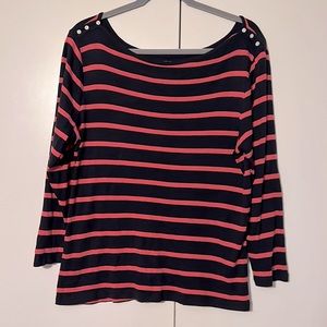 Navy and Pink Stripe Top with Button Detail